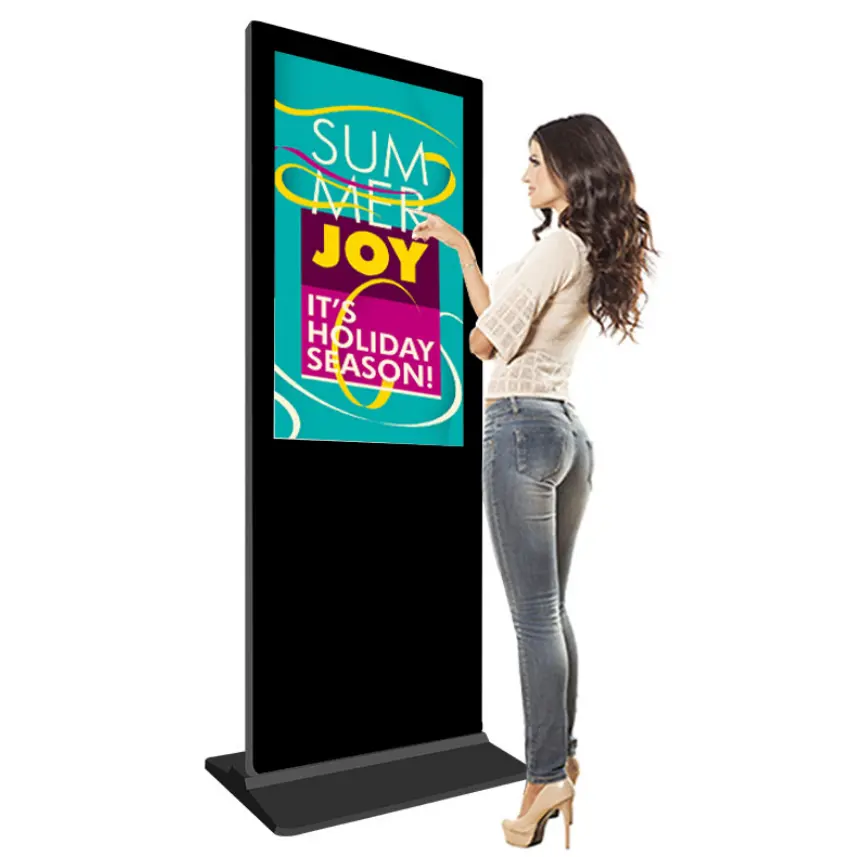 Vloerstandaard 49 55 65 75 Inch Verticale Totem Digitale Touchscreen Interactieve Display Ramen Lcd Reclame Kiosk Met Optioneel