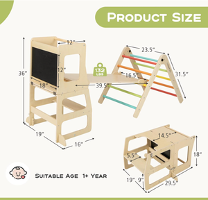 Parque Infantil Interior 8 en 1, Juguetes de Escalada, Triángulo <span class=keywords><strong>Pikler</strong></span> de Madera, Gimnasio Montessori Plegable de Madera con Torre, Escalera, Rampa y Tobogán - Product Image 2