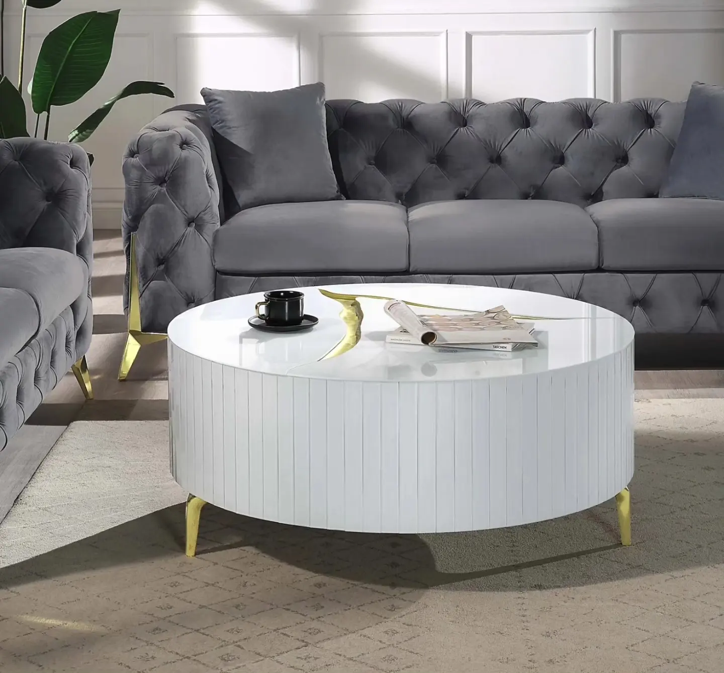Table de centre de luxe Mobilier de salon moderne Table basse ronde blanche