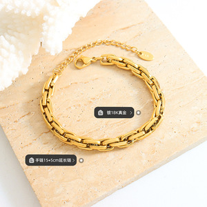 Elegante Simple 18K Chapado en oro Pulsera de cadena de acero inoxidable Chunky para mujeres-Pulseras de encanto de moda Regalo perfecto - Product Image 2