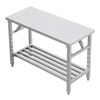Fournisseur direct, table de travail pliable à 2 niveaux en acier inoxydable 304, étagère de rangement grande capacité, station de buanderie, établi