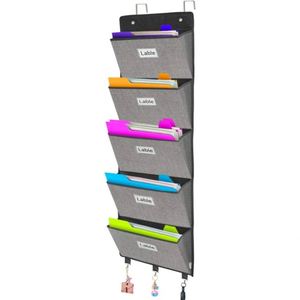 Organisateur de fichiers suspendu au-dessus de la porte avec 5 grandes poches, rangement mural pour courrier, magazines, cahiers pour bureau et salle de classe - Product Image 5
