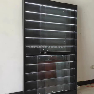 Vitrine d'exposition de cartes à collectionner noire moderne portable autoportante avec éclairage <span class=keywords><strong>LED</strong></span>, <span class=keywords><strong>verre</strong></span> acrylique verrouillable et étagères réglables pour un rangement facile - Product Image 3