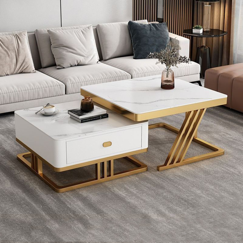 Golden feet+white tabletop+glass