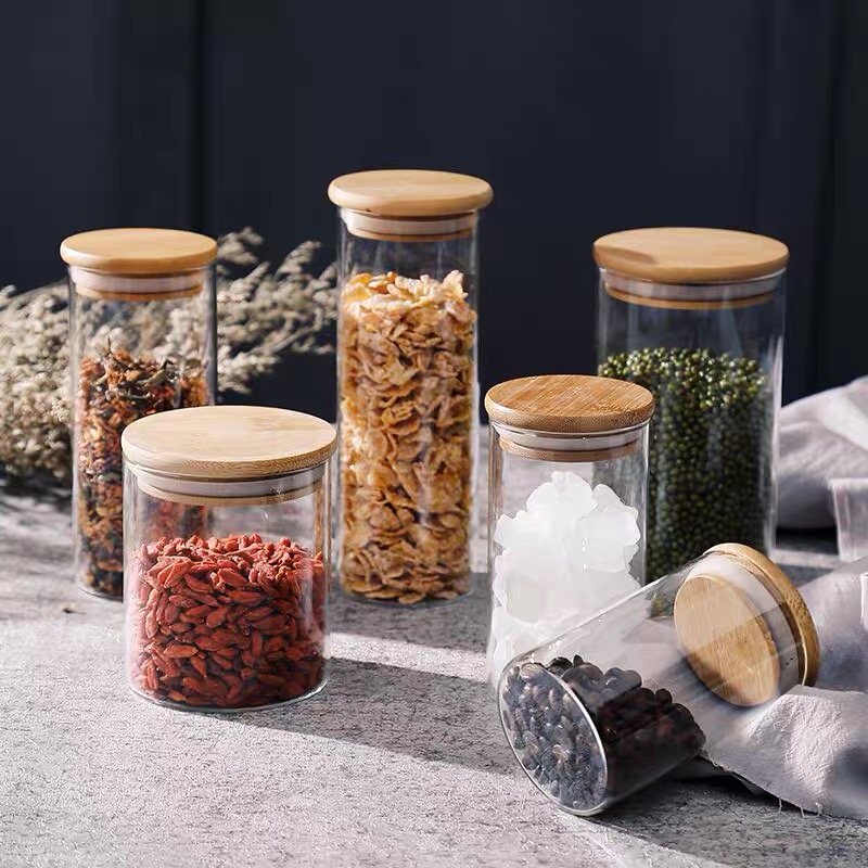 Dry Fruit High Borosilicate Glass Storage Bottles Sustainable ODM Bamboo Lid