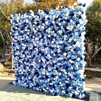 DKB Fabrik Maßgefertigte Roll-up 5D Blumenwand Luxuriöse Blau-Weiße Künstliche Seidenblumenwand Zweiteilig 8*8 ft
