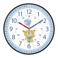 Jam Dinding Analog Berbahan Plastik Motif Beruang Kartun, Quartz, Senyap, Tahan Air, Dioperasikan dengan Baterai, Alat Manajemen Waktu untuk Pendidikan Dini