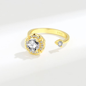 Anillo Giratorio Ajustable de Cobre Bañado en Oro Blanco con Microincrustaciones de Zirconia en Forma de Flor, Joyería Antiestrés y Anti-Impaciencia - Product Image 2