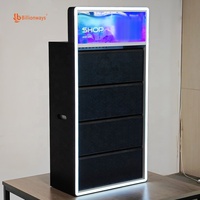 Présentoir de Comptoir LED RGB à 4 Niveaux avec Poussoirs, Vitrine pour Cigarettes et Articles de Fumeurs en Gros