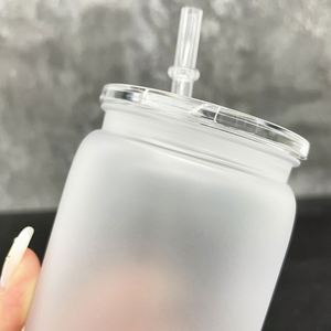 Custom LogoBulk Custom Reusable Matt Acrylic Water Bottle Drinking Plastic Frosted 16oz Beer Can with <b>Lid</b> <b>and</b> <b>Straw</b> - Product Image 4