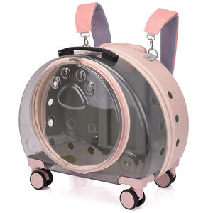 Ransel perjalanan bagasi rumah kucing anjing troli pandangan jelas portabel merah muda mode fungsi ganda ransel hewan peliharaan tali pembawa - Product Image 3