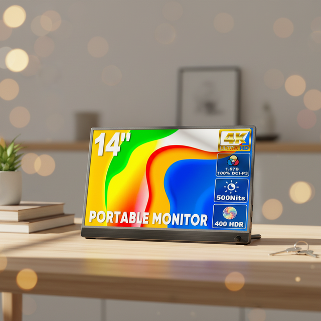 SIBOLAN 14-Inch 4K IPS LED Gaming Portable Monitor USB-C 100% DCI-P3 Dual Screen Laptop Compatible Aluminum Alloy Built-in