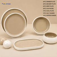 Service de table en porcelaine moderne et simple de 27 pièces, assiettes rondes, bols, plateaux ovales, vaisselle en céramique avec glaçure personnalisée pour banquet