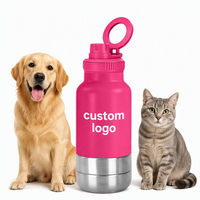 Bouteille d'eau pour chien personnalisée avec logo, 32 oz, 3-en-1, double paroi isolée en acier inoxydable, distributeur d'eau pour animaux de compagnie pour les promenades en plein air, les voyages et les déplacements