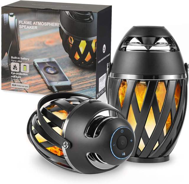 High End 2 in 1 Waterproof Outdoor Bluetooth Speaker with Colorful LED Flame Light Portable Wireless for Party Decoration