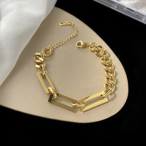 ZGBROTHERS N180 Stainless Steel Gold Hip-hop Punk Trendy Bracelet 18K Gold Plated Simple Small Square Pendant <b>for</b> <b>Men</b> Women - Product Image 1