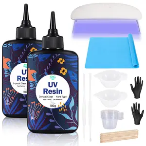 UV Resin Kit with Light 200g Upgraded Hard Type Crystal Clear Resin Kit 23 Lamp Beads UV Light for Craft Jewelry Making