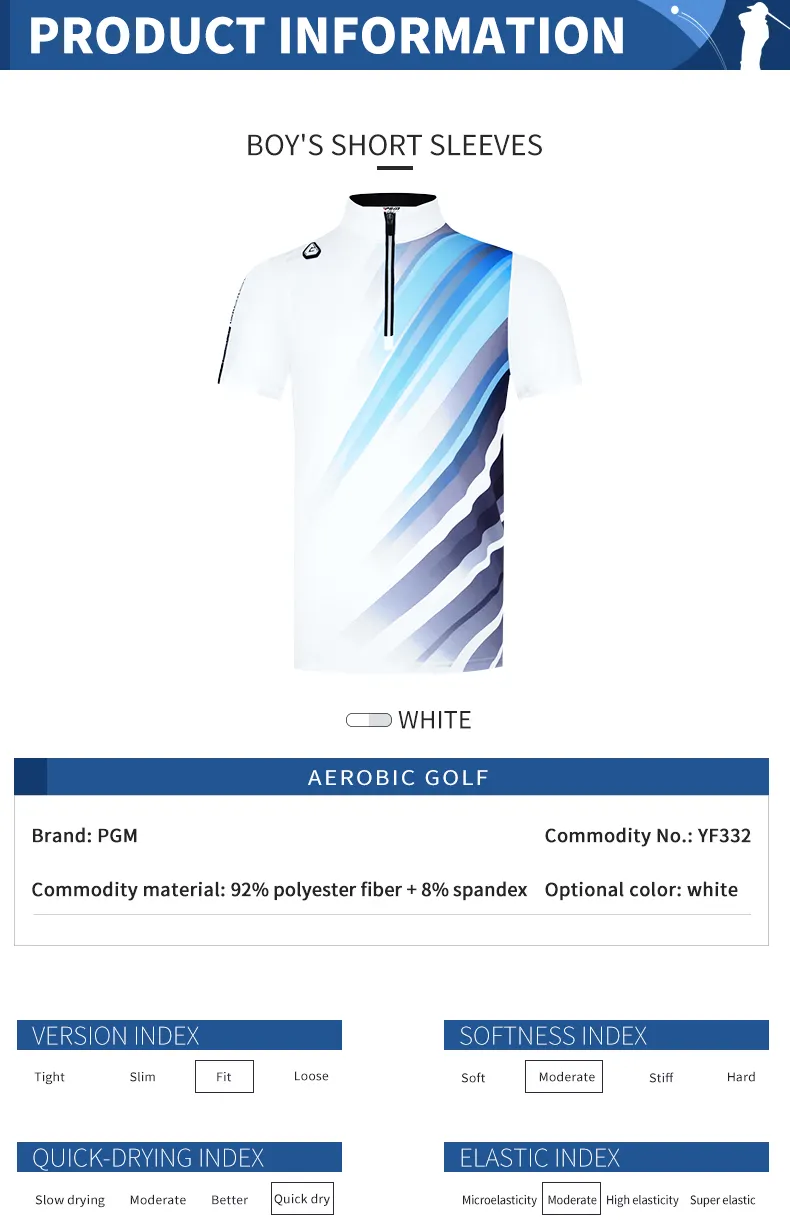 PGM YF332 manufacturer mandarin collar polyester spandex golf t shirt apparel for men