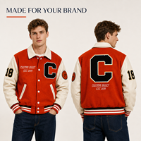 Veste universitaire personnalisée OEM ODM pour homme, mélange de laine, manches en similicuir, patch en chenille, broderie, veste de baseball, veste Letterman, vente en gros