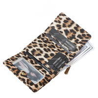 Porte-cartes court en PU pour femme, motif léopard et vache, mini-porte-monnaie avec porte-cartes, fente pour carte d'identité, poche à monnaie zippée, petit portefeuille portable pour femme