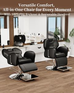 Sillones <span class=keywords><strong>peluqueria</strong></span> Cadeira de barbeiro Profissional bomba hidráulica todo cuero sintético negro salón barbería silla para hombres - Product Image 5