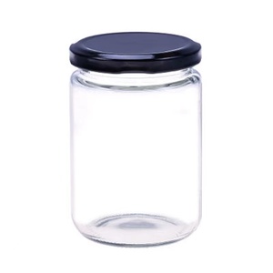 Bán Buôn Lưu Trữ Chai 350Ml 500Ml Salad Tròn Đóng Hộp Dưa Chua Sauce Spice Glass Mason Jar Container Với Nắp Kim Loại Màu Đen - Product Image 6