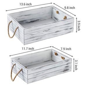 Caisses en bois patinées de Style ferme campagnarde bacs de rangement en bois blanc caisse en bois avec poignées de corde rustiques - Product Image 5