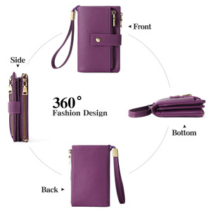 Cartera de Muñeca de Cuero Genuino para <span class=keywords><strong>Mujer</strong></span> con Bloqueo RFID, <span class=keywords><strong>Monedero</strong></span> con Doble Cremallera y Tarjetero, Pequeña y Práctica - Product Image 2
