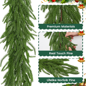 Guirnalda de Pino Norfolk Artificial de Primera Calidad, Suave al Tacto, Decoración <span class=keywords><strong>Navideña</strong></span> Verde para Chimenea, Escalera y Hogar - Product Image 3