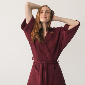 Wholesale High Quality 100% Cotton <strong>Waffle</strong> Bathrobed Short Sleeve Womens Unisex Bathrobe Custom logo and <strong>Size</strong> - Product Image 5