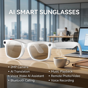 Lunettes connectées IA 2MP avec commande vocale allemande, reconnaissance d'image, caméra vidéo 1080P, traducteur audio intelligent, SmartGlasses pour l'Europe - Product Image 1