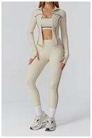 Ensemble de yoga transfrontalier à rayures contrastées, avec fermeture éclair, en Spandex/Nylon, respirant et anti-transpiration, pour le fitness, les loisirs et la course à pied