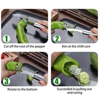 Roestvrijstalen jalapeño-peperontpitter met gekarteld blad, ergonomische handgreep, verwijdert zaden, fruit en groenten