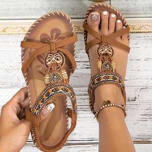 <span class=keywords><strong>Sandales</strong></span> <span class=keywords><strong>compensées</strong></span> bohèmes pour femmes, nouveau style, faites à la main, avec boucle en bois, nœud papillon et strass, antidérapantes, pour la marche pieds nus - Product Image 3