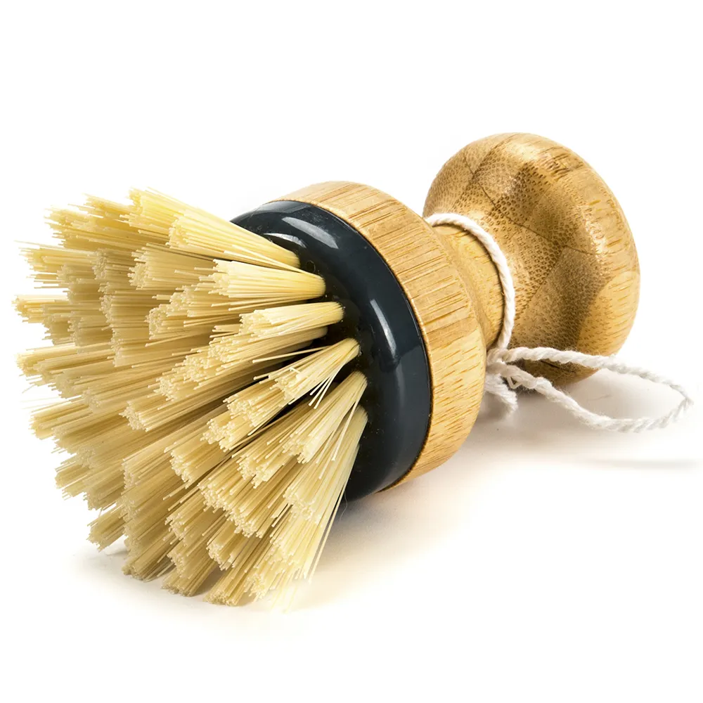Wooden soft grip handle fiber bristle mini scrub brush household cleaning tool clean pot washing brush