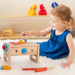 Ensemble de 28 outils en bois pour enfants, boîte à outils Montessori, jeu de construction DIY, kit d'outils de jeu d'imitation, jouet éducatif en bois - Product Image 1