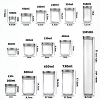 Bocaux en verre coniques à large ouverture pour confiture, 100ml, 180ml, 200ml, 280ml, 300ml, 400ml, 500ml, 650ml, et mini-bocaux Mason en verre pour mise en conserve