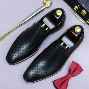 Summer slip-on leather shoes for men, suitable for business and casual wear, made of genuine leather with holes in the sole - Product Image 3