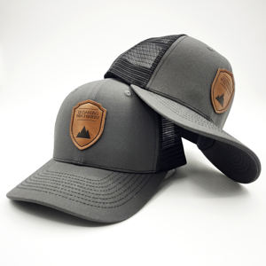 Premium Quality Custom Sewn on Leather Patch Embroidery Trucker Hat 6 Panel Richardson 112 Mesh Back Trucker Hat Caps - Product Image 3