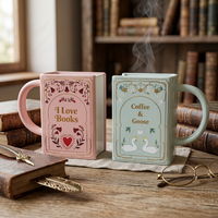 Tasse en porcelaine Bookworm, motif floral européen, impression de lettres, 300 ml, style coréen, avec poignée, cadeau d'entreprise pour les amateurs de livres