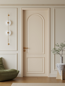 Puerta Interior de Madera Maciza y Compuesta Pintada, Estilo Francés, Crema, Insonorizada y Personalizada para Dormitorio - Product Image 1