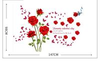 Autocollant mural rose rouge romantique pétales de rose rouge décalcomanies papier peint décoratif de salon