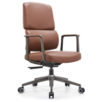 Chaise de bureau exécutive en cuir marron de qualité supérieure, design moderne et luxueux, dossier ergonomique en maille haute élasticité, piètement métallique personnalisé pour bureau à domicile