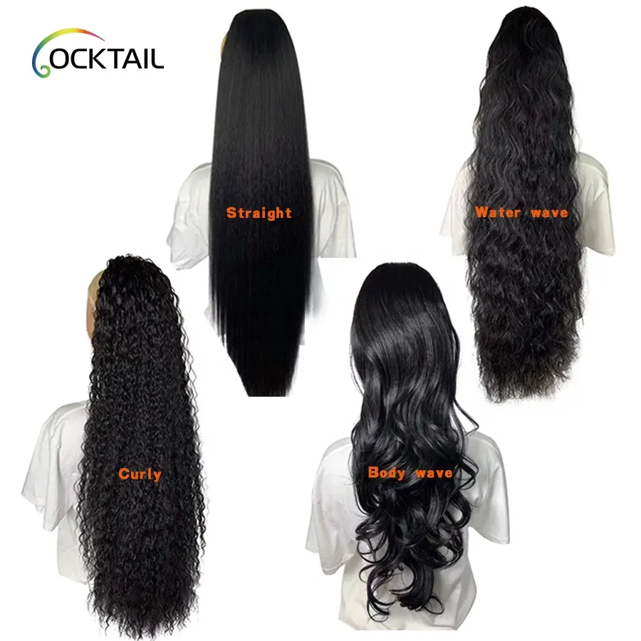 30 32 40 inch Kanekalon high temperature fiber synthetic hair ponytail, tangle free long synthetic ponytail extensions in stock