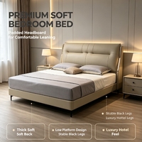 Lit King-Size Moderne de Luxe avec Revêtement en Cuir Véritable, Cadre en Bois Doux, Meubles de Chambre à Coucher Bo Yi Man