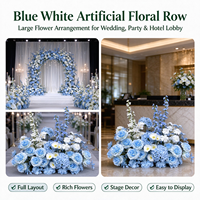 Rangkaian Bunga Pernikahan Biru Putih Hydrangea Mawar Delphinium untuk Dekorasi Latar Belakang Panggung Lorong