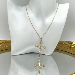 Nuevos hombres y mujeres Cruz de rosa roja Diamante de circón Pareja <span class=keywords><strong>simple</strong></span> Collar de Cruz de acero inoxidable Accesorios - Product Image 5