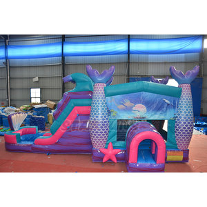 Castillo hinchable inflable Multicolor para exteriores comercial con tobogán, casa de rebote de fondo marino, Castillo de salto inflable con tobogán - Product Image 1