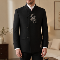 Costume sur mesure de haute qualité, sur mesure, formel, col mandarin, broderie en bambou, ensemble de 2 pièces pour homme