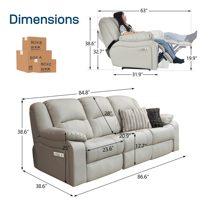 Canapé inclinable électrique 3 places gris clair en cuir, fonction zéro mur, mobilier de salon, canapé home cinéma, approvisionnement direct usine